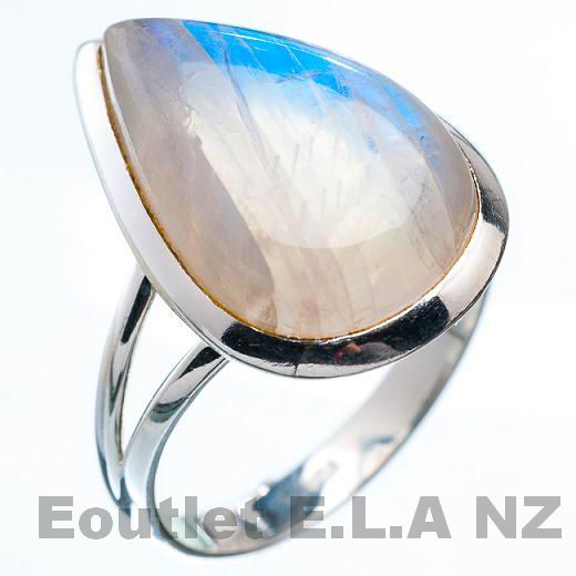 22mm RAINBOW MOONSTONE SOLID SILVER RING-sz9